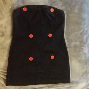 Sweet Love Black Strapless Mini Dress with Red Buttons
